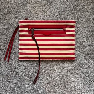 Rebecca Minkoff Striped Canvas and Red Leather Clutch
